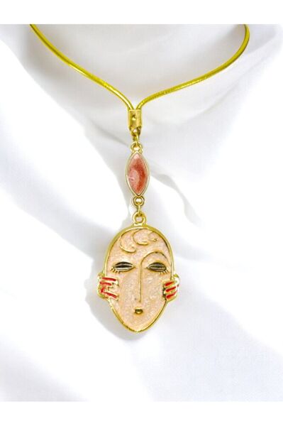 Pembe Elips Boncuk Detaylı Yüz Figürü Dikiz Ayna Süsü, Metal Lineart Tarz Yeni Araba Hediyesi