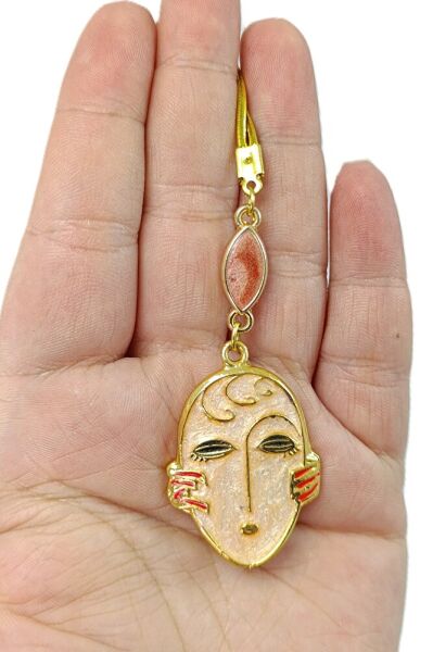 Pembe Elips Boncuk Detaylı Yüz Figürü Dikiz Ayna Süsü, Metal Lineart Tarz Yeni Araba Hediyesi