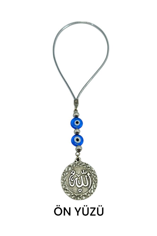 Allah Lafzı Araba Dikiz Ayna Süsü, Gümüş Renkli El Yapımı Yassı Nazar Detaylı Yeni Araba Hediyesi