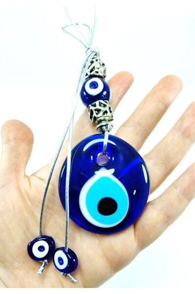 El Yapımı Büyük Cam Nazar Boncuğu 5 Cm Metalik Boncuklu Duvar Dekoru