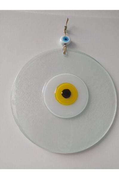 Beyaz El Yapımı Büyük Cam Nazar Boncuk Duvar Dekoru 20 cm