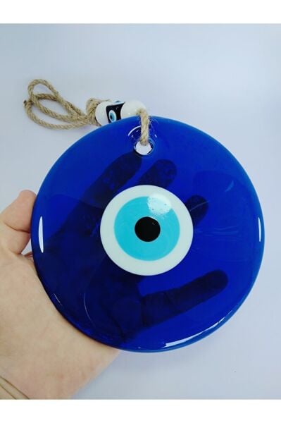 Büyük Nazar Bocuğu 14cm El Yapımı Cam Boncuk Hasır Ipli Duvar Dekoru