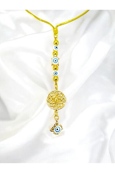 Küçük Yengeç, Kaplumbağa Nazar Detaylı Metal Lotus Çiçeği Araba Dikiz Ayna Süsü/ Altın Rengi