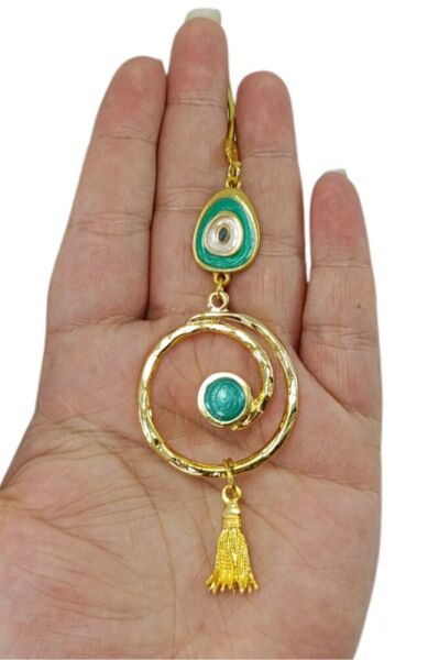 Turkuaz Nazar Boncuk Detaylı Gold Girdap Araba Dikiz Ayna Süsü/Püsküllü Yeni Araba Hediyesi