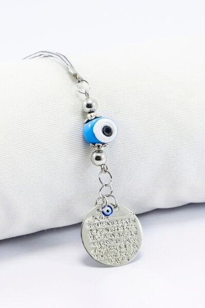 Minik Mavi Cam Danagözü Nazar Boncuğu Küçük Metal Ayetel Kürsi Araba Dikiz Ayna Süsü