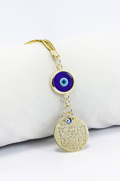 Çerçeveli Cam LAcivert Nazar boncuğu Küçük Metal Ayetel Kürsi Araba Dikiz Ayna Süsü