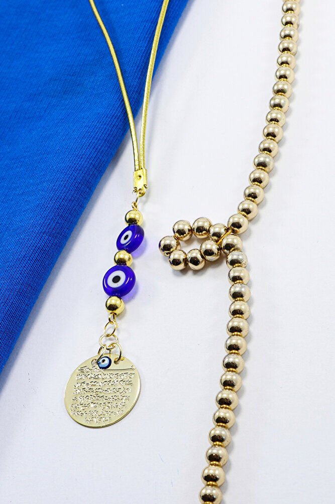 Gold Renkli Küçük Metal Ayetel Kürsi Çift Yassı Nazar Boncuğu Araba Dikiz Ayna Süsü