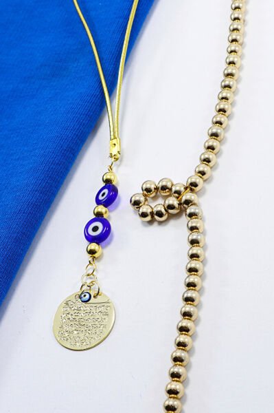 Gold Renkli Küçük Metal Ayetel Kürsi Çift Yassı Nazar Boncuğu Araba Dikiz Ayna Süsü