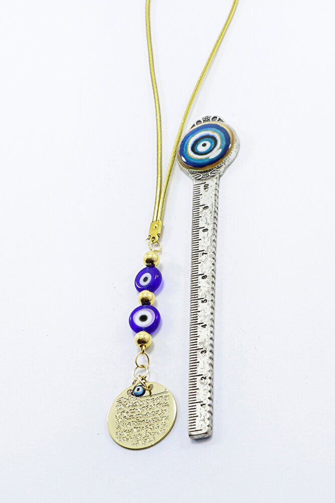 Gold Renkli Küçük Metal Ayetel Kürsi Çift Yassı Nazar Boncuğu Araba Dikiz Ayna Süsü