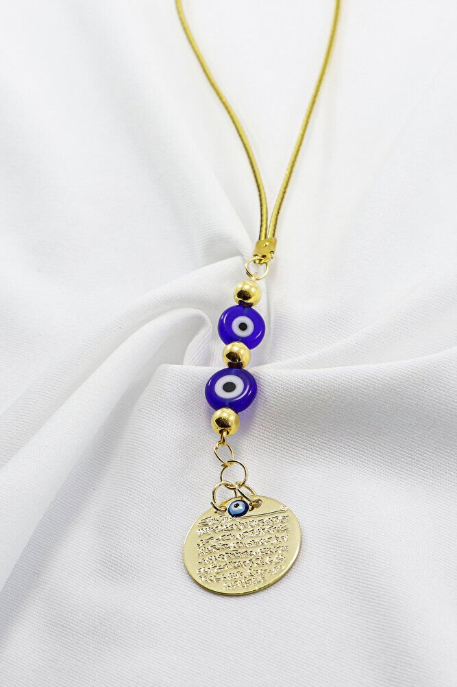 Gold Renkli Küçük Metal Ayetel Kürsi Çift Yassı Nazar Boncuğu Araba Dikiz Ayna Süsü