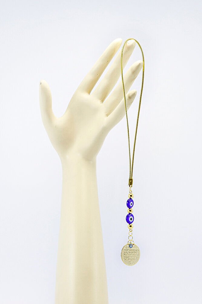 Gold Renkli Küçük Metal Ayetel Kürsi Çift Yassı Nazar Boncuğu Araba Dikiz Ayna Süsü