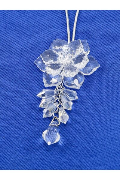 Gelin Arabası Dikiz Ayna Süsü Kristal Salkımlı Gül, Transparan Parlak Lüks Gelin Süsü