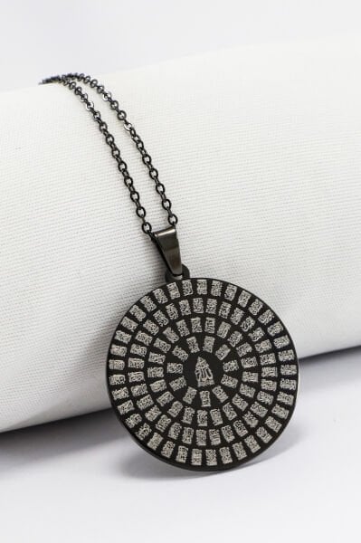 Çift Taraflı Çelik Kolye, Ön Yüzünde Ayetel Kürsi Arka Yüzünde Esmaül Hüsna Kolye Plaka 3,5cm