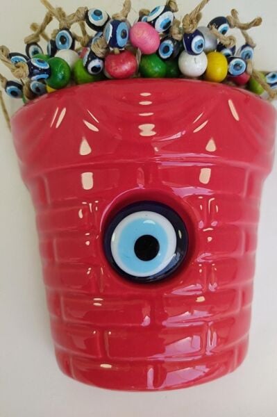 Seramik Kırmızı Vazo Nazarlık El Yapımı Duvar Süsü