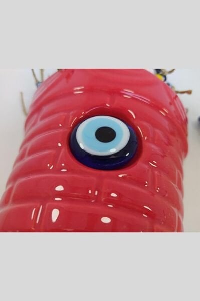 Seramik Kırmızı Vazo Nazarlık El Yapımı Duvar Süsü