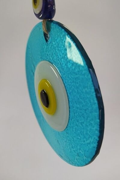 Turkuaz Nazar Boncuğu El Yapımı Cam Duvar Askısı