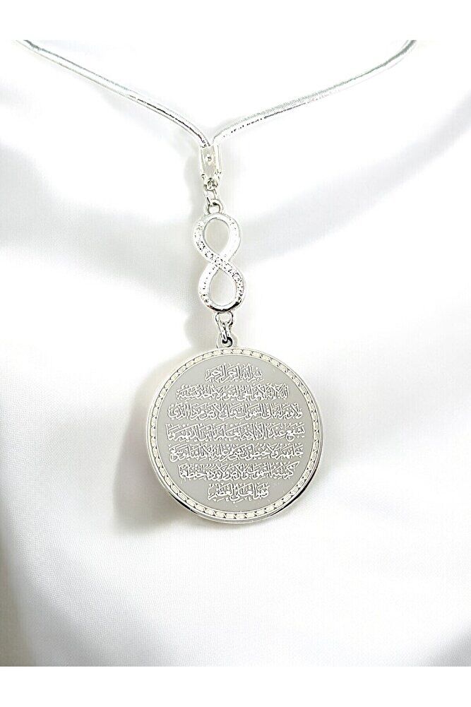 Parlak Taşlı Gümüş Renk Çelik Çift Taraflı Ayetel Kürsi/ Nazar Ayeti Araba Dikiz Ayna Süsü