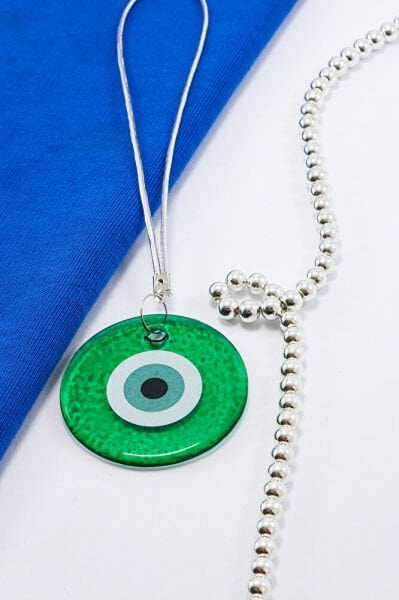 El Yapımı Yeşil Cam Nazar Boncuğu Dikiz Ayna Süsü, Hediyelik Araba Hediyesi