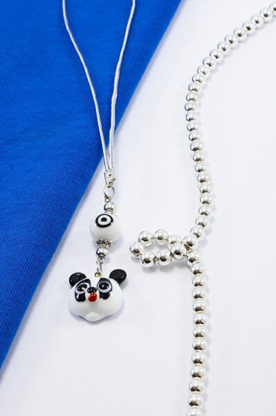 El Yapımı Cam Siyah Beyaz Nazarlı Sevimli Panda Araba Dikiz Ayna Süsü, Yeni Araba Hediyesi