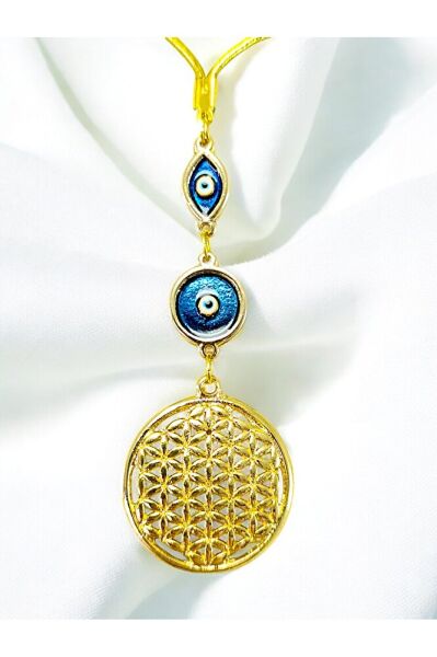 Nazar Boncuklu Gold Metal Lotus Çiçeği Araba Dikiz Ayna Süsü/Elips Mineli Yeni Araba Hediyesi