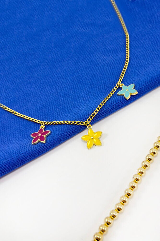 Renkli Lotus Çiçekli Bijuteri Kolye, Hediyelik Kolye (45cm)