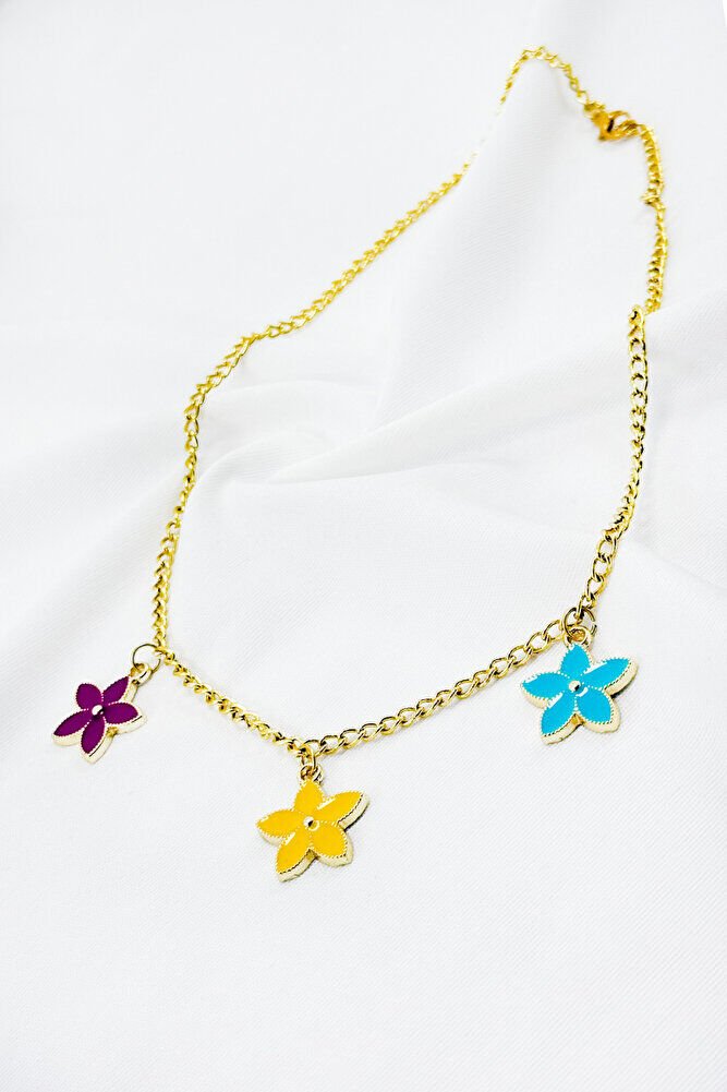 Renkli Lotus Çiçekli Bijuteri Kolye, Hediyelik Kolye (45cm)