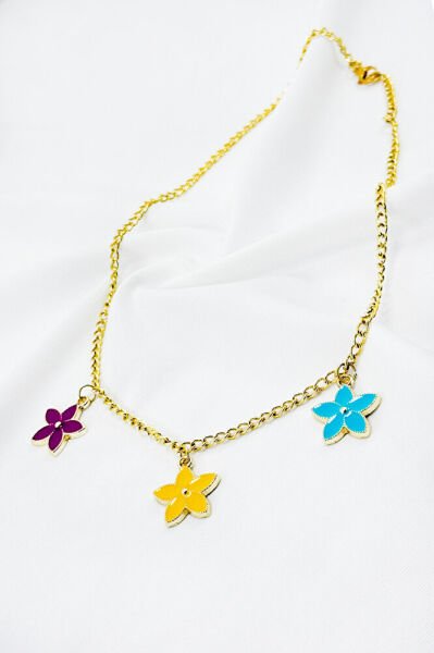 Renkli Lotus Çiçekli Bijuteri Kolye, Hediyelik Kolye (45cm)