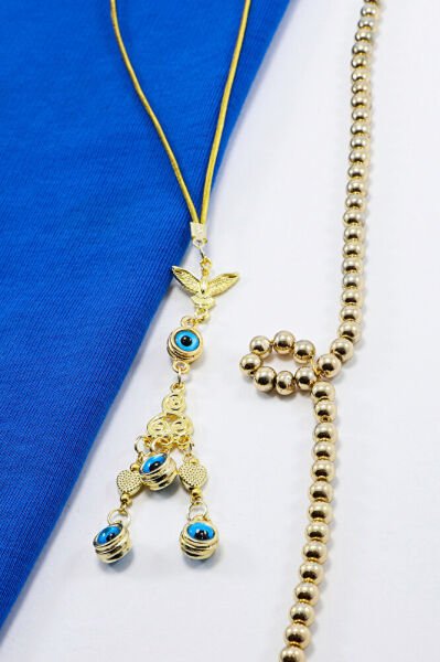 Anka Kuşu Çoklu Nazar Boncuğu Araba Dikiz Ayna Süsü, Gold Renkli Yeni Araba Hediyesi