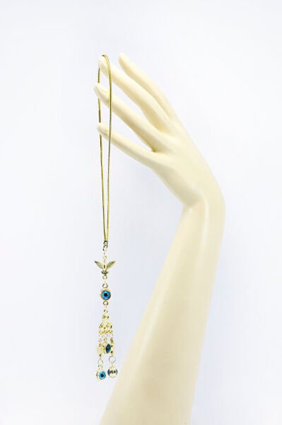 Anka Kuşu Çoklu Nazar Boncuğu Araba Dikiz Ayna Süsü, Gold Renkli Yeni Araba Hediyesi