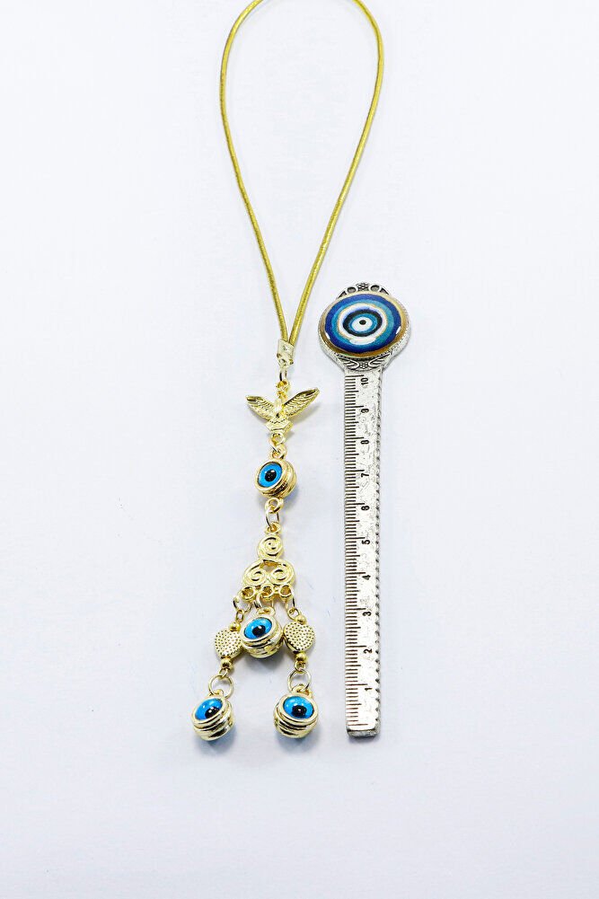 Anka Kuşu Çoklu Nazar Boncuğu Araba Dikiz Ayna Süsü, Gold Renkli Yeni Araba Hediyesi