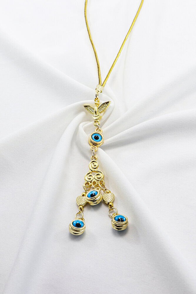 Anka Kuşu Çoklu Nazar Boncuğu Araba Dikiz Ayna Süsü, Gold Renkli Yeni Araba Hediyesi