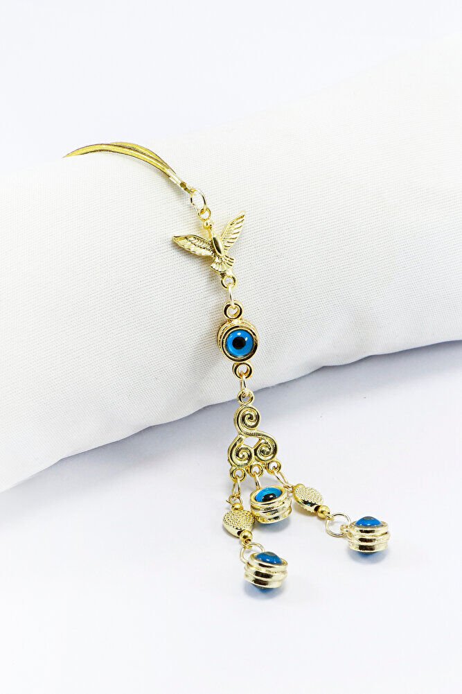 Anka Kuşu Çoklu Nazar Boncuğu Araba Dikiz Ayna Süsü, Gold Renkli Yeni Araba Hediyesi