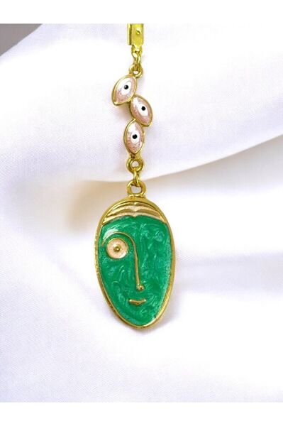 Pink Cluster Evil Eye Pearl Rearview Mirror Ornament, Metal Lineart Face Figure Style New Car Gift