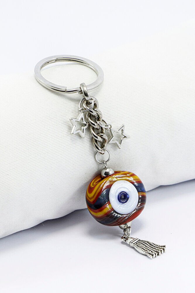 Ebruli Danagözü Nazar Boncuğu Metal Püsküllü Anahtarlık, HER BONCUK FARKLI RENKTEDİR