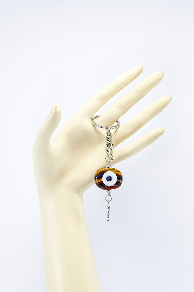 Ebruli Danagözü Nazar Boncuğu Metal Püsküllü Anahtarlık, HER BONCUK FARKLI RENKTEDİR