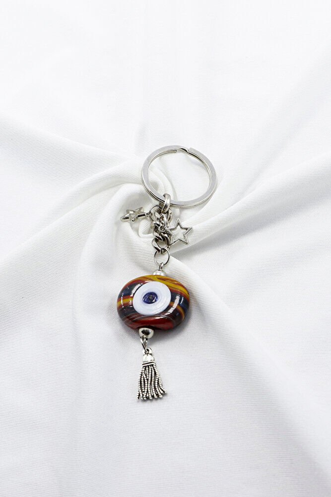 Ebruli Danagözü Nazar Boncuğu Metal Püsküllü Anahtarlık, HER BONCUK FARKLI RENKTEDİR