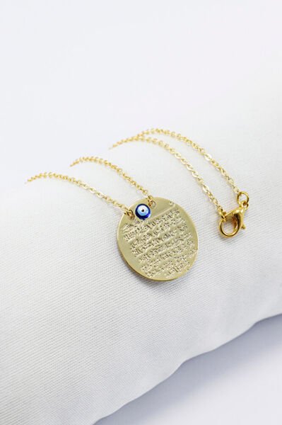 Mineli Nazar Metal Ayetel Kürsi Dualı Lak Kaplama Bijuteri Kolye (Zincir 45 cm)