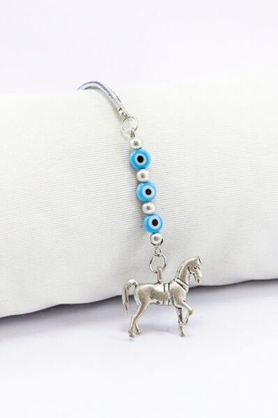 Turkuaz Cam Yassı Nazar Boncuklu Küçük Metal At Araba Dikiz Ayna Süsü