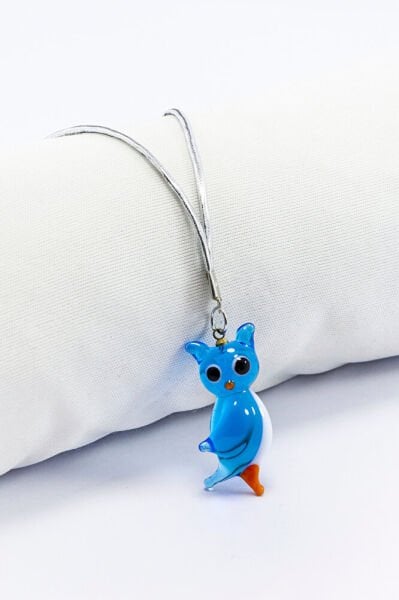 El Yapımı Murano Cam Turkuaz BaykuşAraba Dikiz Ayna Süsü, Lüks Yeni Araba Hediyesi