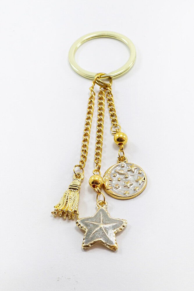 Gold Renkli Sedefli Yıldız Salkım Kabuklu Anahtarlık, Hediyelik Çanta Süsü