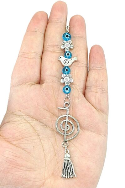 Cam Nazar Kuş ve Çiçek Detaylı Metal Reiki Sembolü Araba Dikiz Ayna Süsü/Püsküllü  Araba Hediyesi