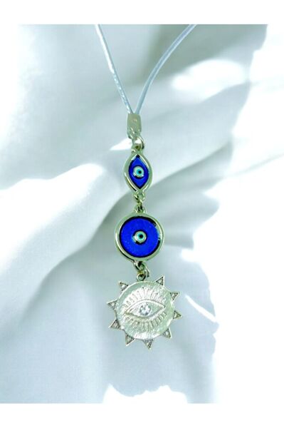 Elips Nazar Detaylı Metal Parlak Taşlı Göz Figürü  Araba Dikiz Ayna Süsü, Yeni Araba Hediyesi