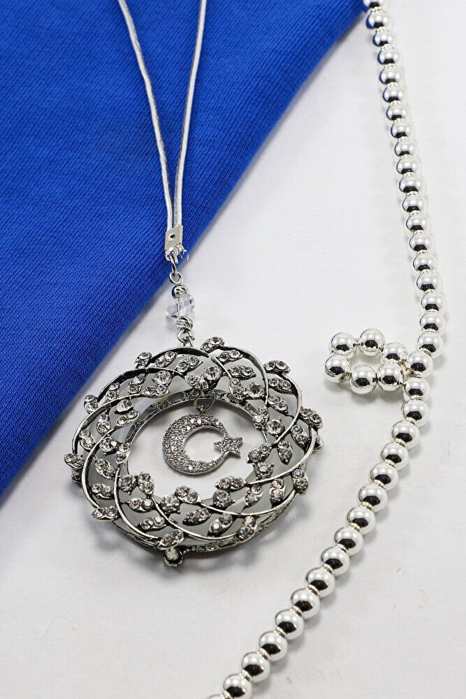 Gümüş Renk Detaylı Parlak Taşlı Ay Yıldızlı Dikiz Ayna Süsü, Hediyelik Yeni Araba Hediyesi