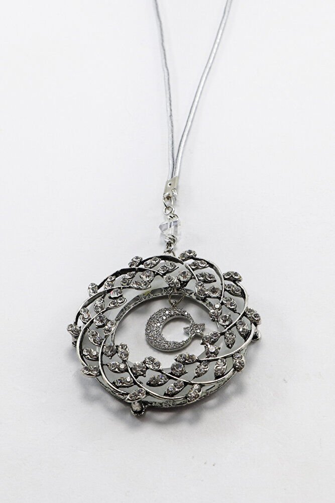 Gümüş Renk Detaylı Parlak Taşlı Ay Yıldızlı Dikiz Ayna Süsü, Hediyelik Yeni Araba Hediyesi