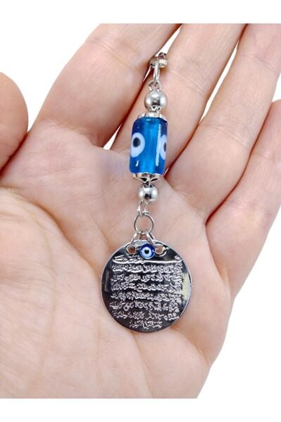 Metal Ayetel Kürsi Nazar Boncuğu Araba Dikiz Ayna Süsü El Yapımı Lüks Aksesuar Turkuaz Boncuklu