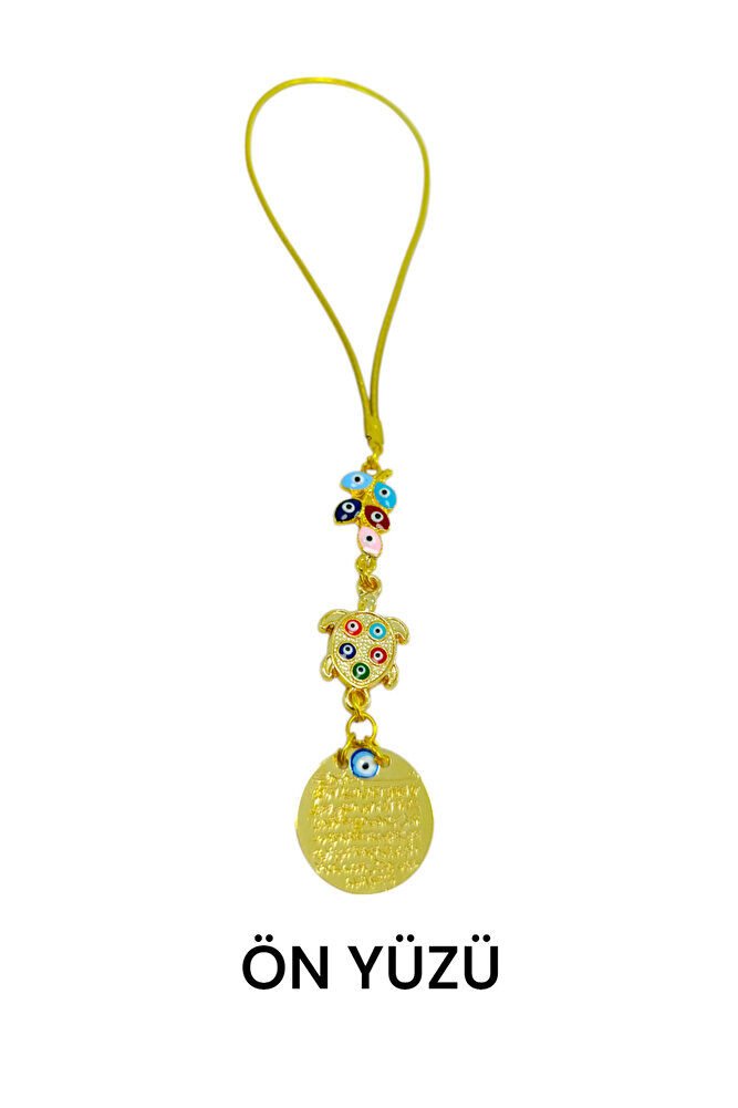 Renkli Salkım Nazar ve Kaplumbağa Detaylı Metal Ayetel Kürsi Araba Dikiz Ayna Süsü,  Araba Hediyesi