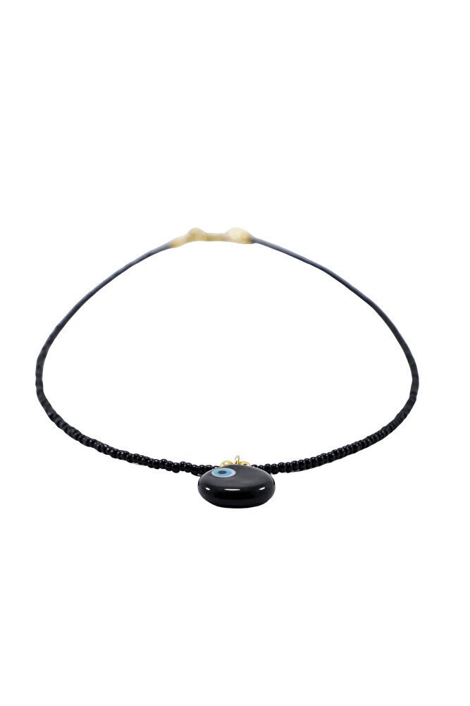 Black Color Sand Beaded Handmade Glass Evil Eye Beaded Daisy Bijouterie Necklace, Gift Necklace