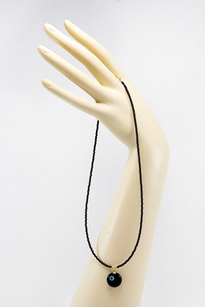 Black Color Sand Beaded Handmade Glass Evil Eye Beaded Daisy Bijouterie Necklace, Gift Necklace