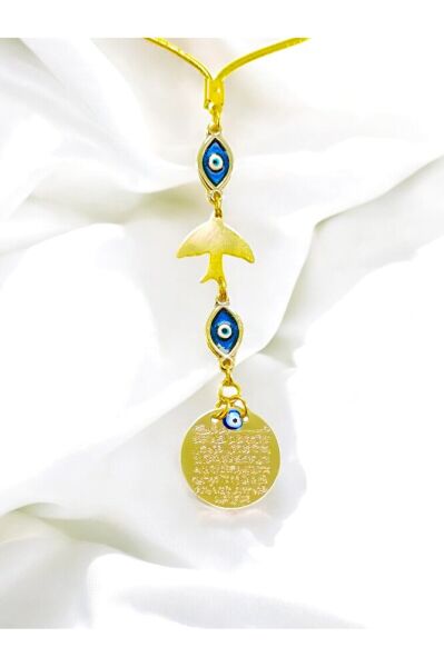 Elips Nazar Boncuğu ve Kuş Detaylı Metal Ayetel Kürsi Araba Dikiz Ayna Süsü, Yeni Araba Hediyesi