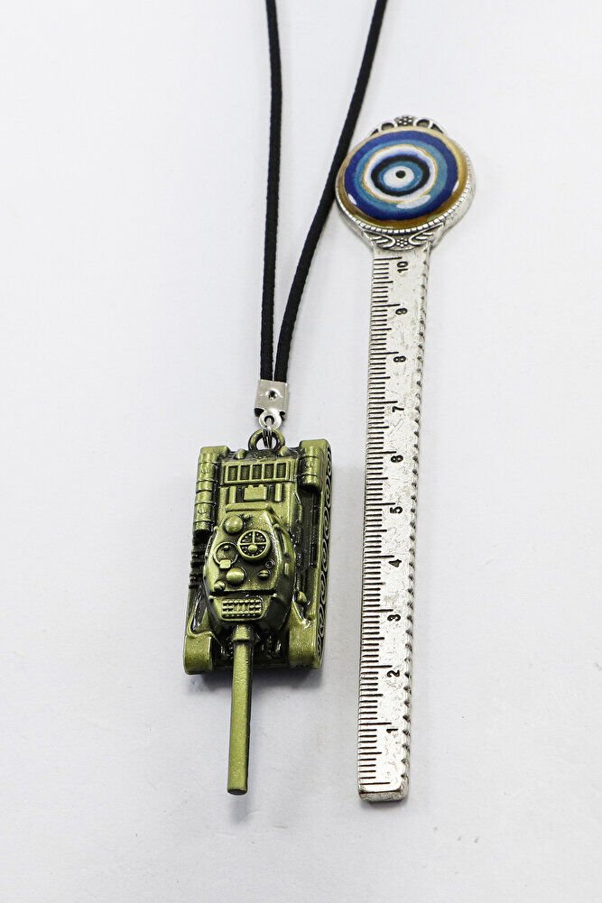 Hâki Renkli Metal Tank Figürlü Dikiz Ayna Süsü, Hediyelik Yeni Araba Hediyesi